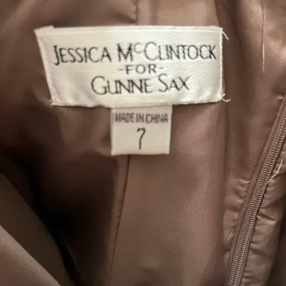 Jessica McClintock Gunne Sax Strapless Satin Bubble Hem Dress Y2K Brown Party XS - Picture 8 of 8